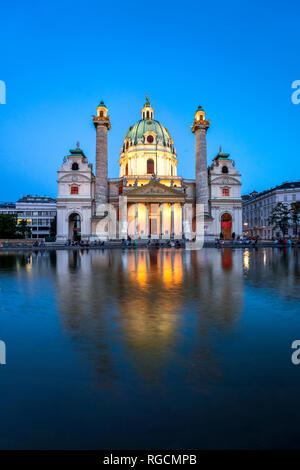 Austria, Vienna, St. Charles's Church, blue hour Stock Photo