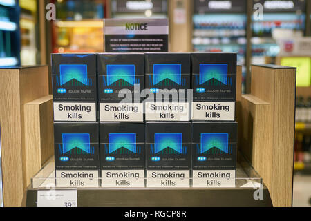 SINGAPORE - CIRCA SEPTEMBER, 2016: Marlboro on display at a store at Singapore Changi Airport. Changi Airport is one of the largest transportation hub Stock Photo
