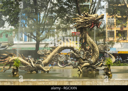Sculpture of the dragon in Chinatown in Ho Chi Minh in Vietnam
