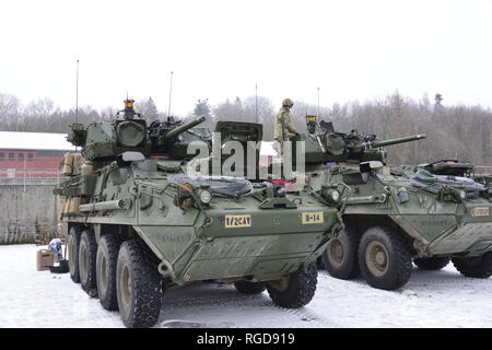 First Squadron, Second Cavalry Regiment “War Eagles”, having arrived in Lager Aulenbach, Baumholder Major Training Area, prepare to execute Operation Kriegsadler over the next few weeks. Baumholder, Germany on January 25, 2019 (U.S. Army Photo by Visual Information Specialist, Ruediger Hess/Released)