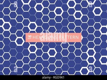 Abstract white hexagonal pattern on blue background. Honeycomb design. Chemistry hexagons modern stylish texture. Vector illustration Stock Vector