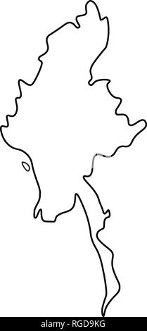 Myanmar states outline silhouette map illustration with black shape ...