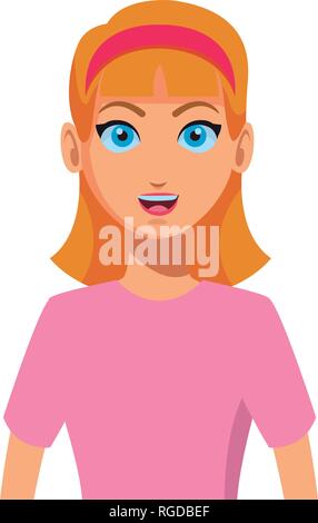 young woman upperbody cartoon Stock Vector