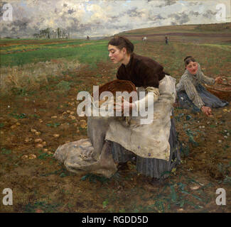 October. Date/Period: 1878. Painting. Oil on canvas Oil on canvas. Height: 1,807 mm (71.14 in); Width: 1,960 mm (77.16 in). Author: Jules Bastien-Lepage. Stock Photo