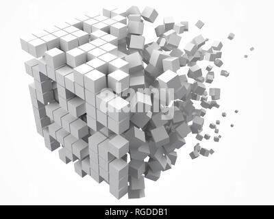 big cubic data block. made with smaller white cubes. 3d pixel style vector illustration. Stock Vector
