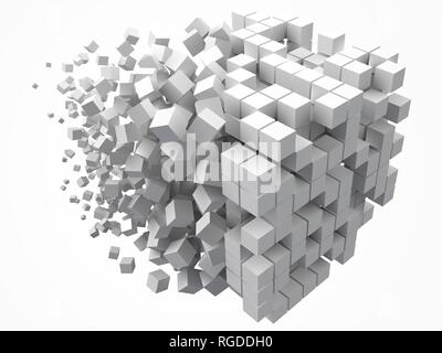 big cubic data block. made with smaller white cubes. 3d pixel style vector illustration. Stock Vector