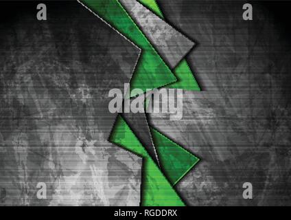 Grunge tech material contrast green and dark grey corporate texture background. Vector illustration Stock Vector