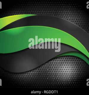 Green and black waves on perforated background. Vector corporate design Stock Vector