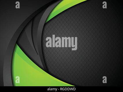 Green and black contrast corporate waves background. Vector design Stock Vector