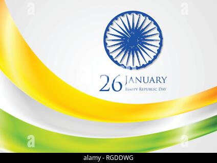 Abstract smooth waves background. Colors of India. Republic Day 26 January vector design Stock Vector