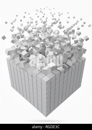 big cubic data block. made with smaller white cubes. 3d pixel style vector illustration. Stock Vector