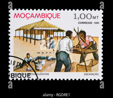 Postage stamp from Mozambique depicting the Manyikeni Museum Stock Photo
