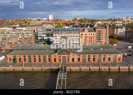 aerial view of fish market hall in Altona district of Hamburg