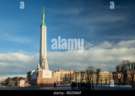 Winter afternoon at the Freedom Monument in Riga, Latvia. Stock Photo