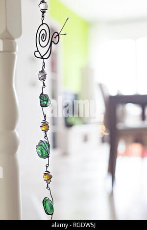 Decoration handmade jewelry detail -  semi precious gemstone wire wrap necklace with Aventurine and Amber stones Stock Photo