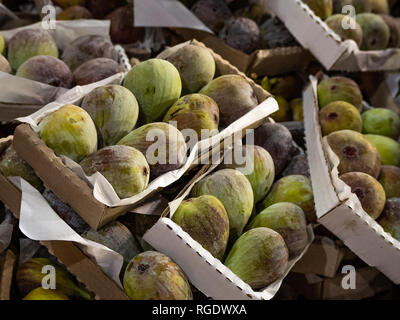 Fresh Figs at a fresh produce stall in London's Borough Market. Stock Photo