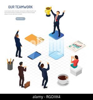 Isometric Business Teamwork Success Concept Stock Vector