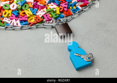 Private information of a public person is closed to the public. Letter limited by lock and chain Stock Photo