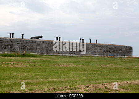 The wall of Fort Henry in Kingston, Ontario. The fort was seen as a strategic position against possible American incursions. Stock Photo