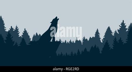howling wolf on a cliff in the forest vector illustration EPS10 Stock Vector