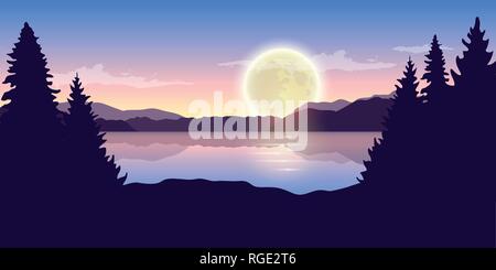 A Full Moon Night at the Lake illustration Stock Vector Image & Art - Alamy
