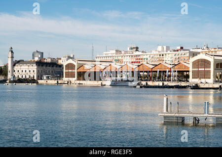 The old harbour buildings in Valencia, Spain, Europe Stock Photo