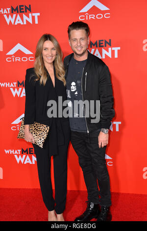Los Angeles, USA. 28th Jan, 2019. LOS ANGELES, CA. January 28, 2019: Ryan Tedder & Genevieve Tedder at the US premiere of 'What Men Want!' at the Regency Village Theatre, Westwood. Picture Credit: Paul Smith/Alamy Live News Stock Photo