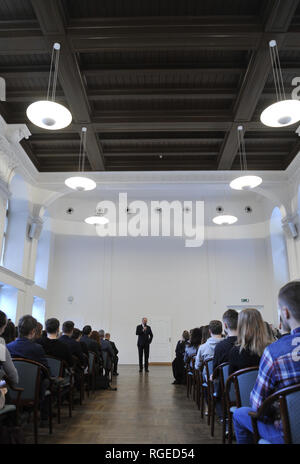 Slovak President Andrej Kiska criticises university financing based on number of students after receiving the Great Gold Medal of Brno's Masaryk University on the 100th anniversary of its establishment during the debate with students in Brno, Czech Republic, January 29, 2019. (CTK Photo/Igor Zehl) Stock Photo