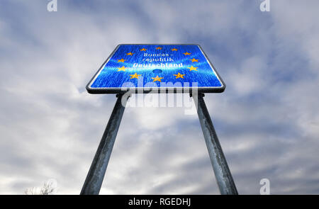 Flensburg, Germany. 28th Jan, 2019. A sign with the inscription "Federal Republic of Germany" stands at the German-Danish border at the motorway near Flensburg. Credit: Carsten Rehder/dpa/17�Թ����� Live News Stock Photo