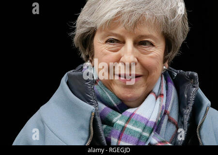 London, UK. 29th Jan, 2019. British Prime Minister Theresa May leaves 10 Downing Street for the House of Commons ahead of the Brexit deal amendments votes in London, Britain on Jan. 29, 2019. Credit: Tim Ireland/Xinhua/Alamy Live News Stock Photo