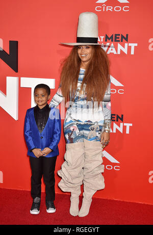 WESTWOOD, CA - JANUARY 28: Auston Jon Moore (L) and Erykah Badu arrive for Paramount Pictures' 'What Men Want' Premiere held at Regency Village Theatre on January 28, 2019 in Westwood, California. Credit: Jeffrey Mayer/Alamy Live News Stock Photo