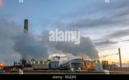 Port Talbot, South Wales, UK. 29th January, 2019. The Tata steelworks in Port Talbot this afternoon, where the first new coil steel has rolled out of after a £50m investment to refit a blast furnace. Credit: Phil Rees/Alamy Live News Stock Photo