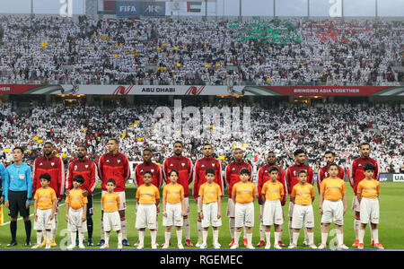 Abu Dhabi, United Arab Emirates. 29th Jan, 2019. UAEUnited Arab Emirates team group (UAE) Football/Soccer : AFC Asian Cup UAE 2019, Round of 4 match between Qatar 4-0 United Arab Emirates at Mohammed Bin Zayed Stadium in Abu Dhabi, United Arab Emirates . Credit: AFLO/Alamy Live News Stock Photo