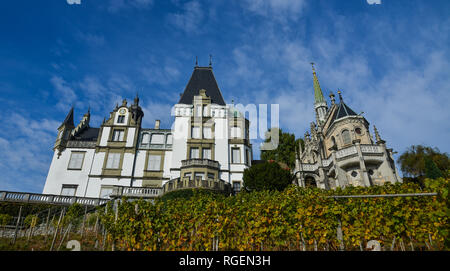 Meggenhorn Castle with vineyard in Lucerne, Switzerland. The castle is a Swiss heritage site of national significance. Stock Photo