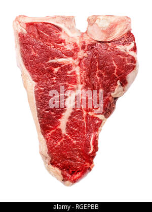 raw t-bone beef steak isolated on white background Stock Photo