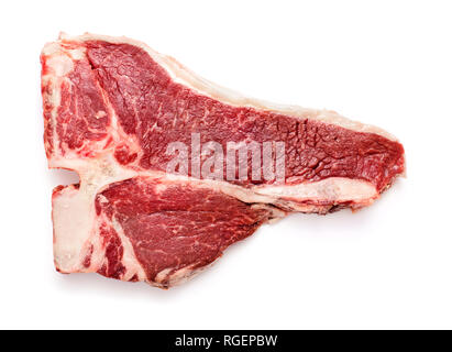raw t-bone beef steak isolated on white background Stock Photo