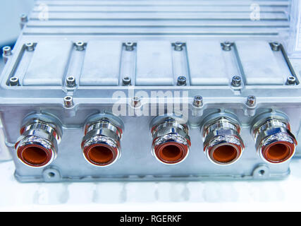 Powerful high-voltage electrical connector,The connector is installed in the mating part of the socket. Stock Photo