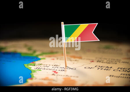 Congo marked with a flag on the map Stock Photo - Alamy