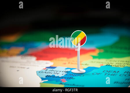 Congo marked with a flag on the map Stock Photo - Alamy