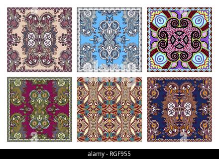 set of traditional kalamkari ornamental floral paisley design Stock Vector