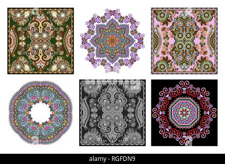 set of traditional kalamkari ornamental floral paisley design Stock Vector