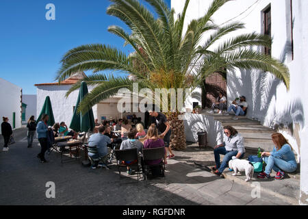 Tapas bar in the alleys of Teguise. Stock Photo