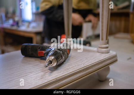 Making furniture from wood. Work carpenter. Carpentry tools. Carpentry workshop Stock Photo