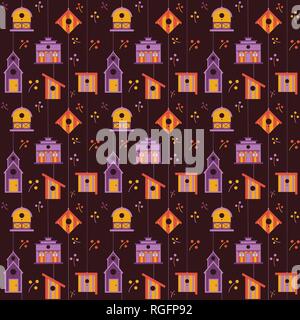 Spring Birdhouse Seamless Pattern Stock Vector