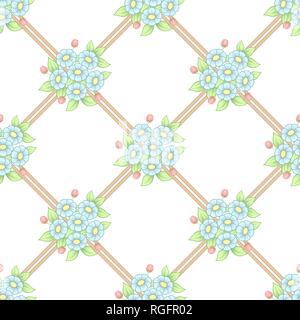 Seamless white background with pastel color daisies bouquets Stock Vector