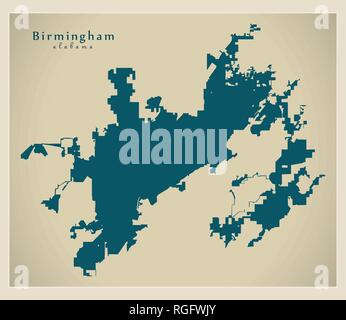 Modern City Map - Birmingham Alabama city of the USA Stock Vector