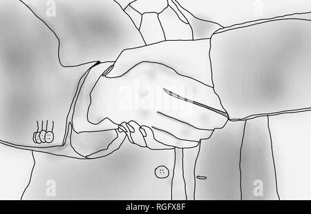 stylized photo of a drawing of business partners handshaking Stock Photo