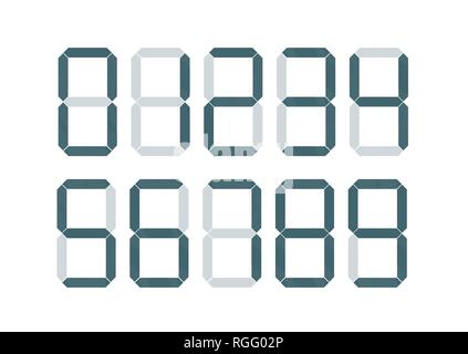 Set of blue retro digital clock electronic numbers isolated on white Stock Vector