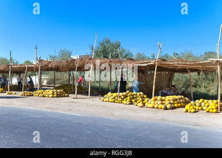 Uzbekistan. Sale of melons by the road. Stock Photo