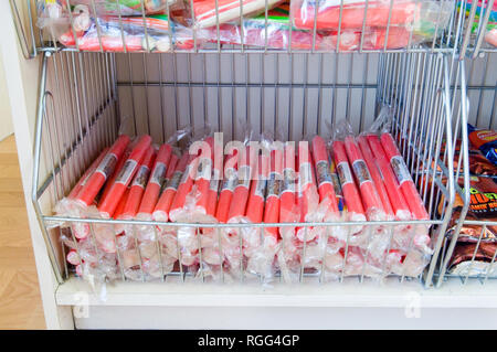 Rows of rock for sale in Sweet Yesterdays, Broadstairs, Kent Stock Photo